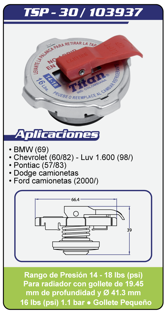 Tapas Radiador Sistema Palanca TSP 30 Plano Especificaciones 1