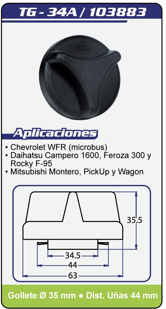 Tapas combustible sin llave TG 34A Plano Especificaciones 1