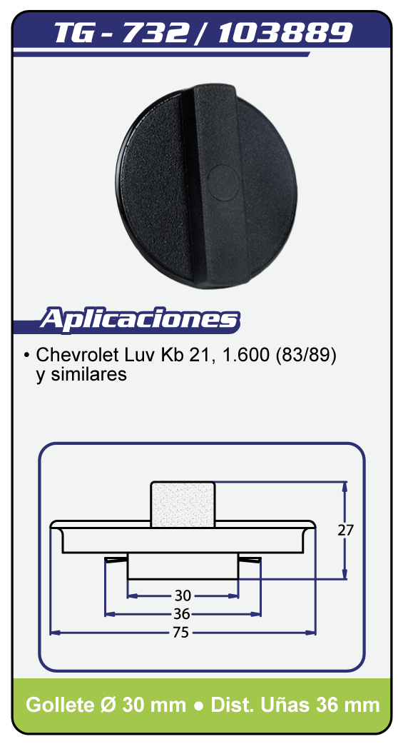 Tapas combustible sin llave TG 732 Plano Especificaciones