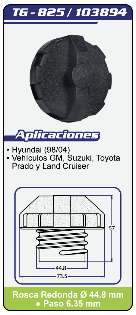 Tapas combustible sin llave TG 825 Plano Especificaciones