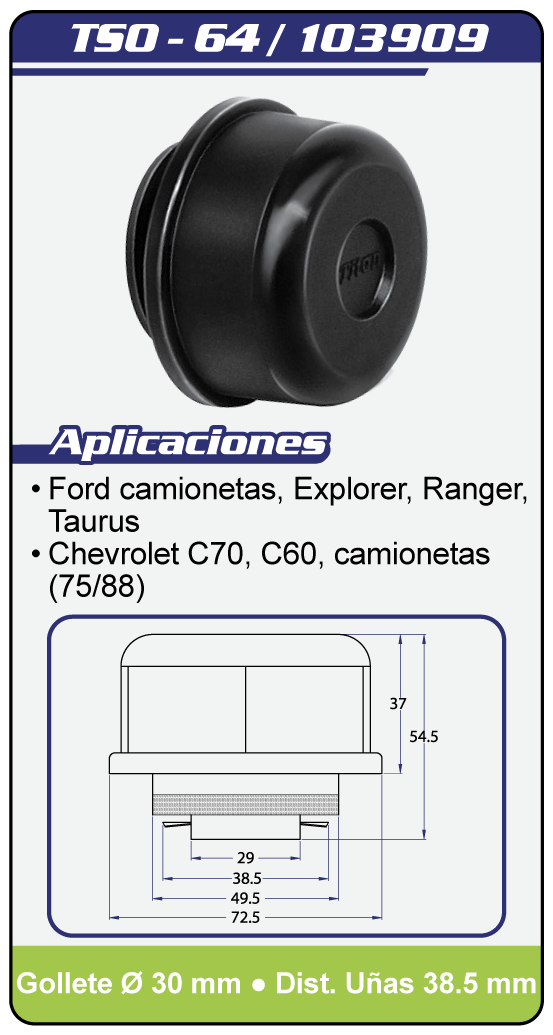 Tapas llenadodeaceite TSO 64 Plano Especificaciones