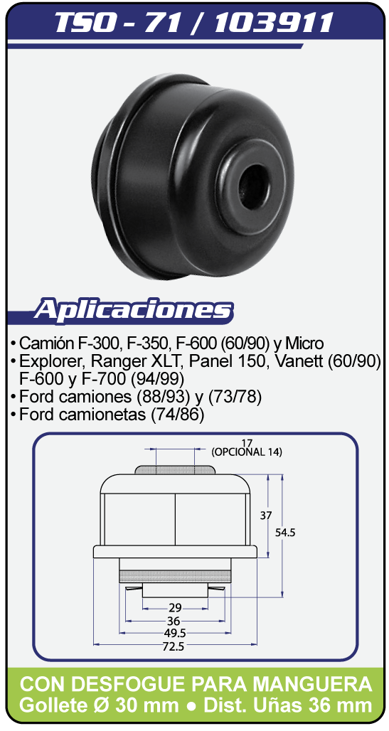 Tapas llenadodeaceite TSO 71 Plano Especificaciones