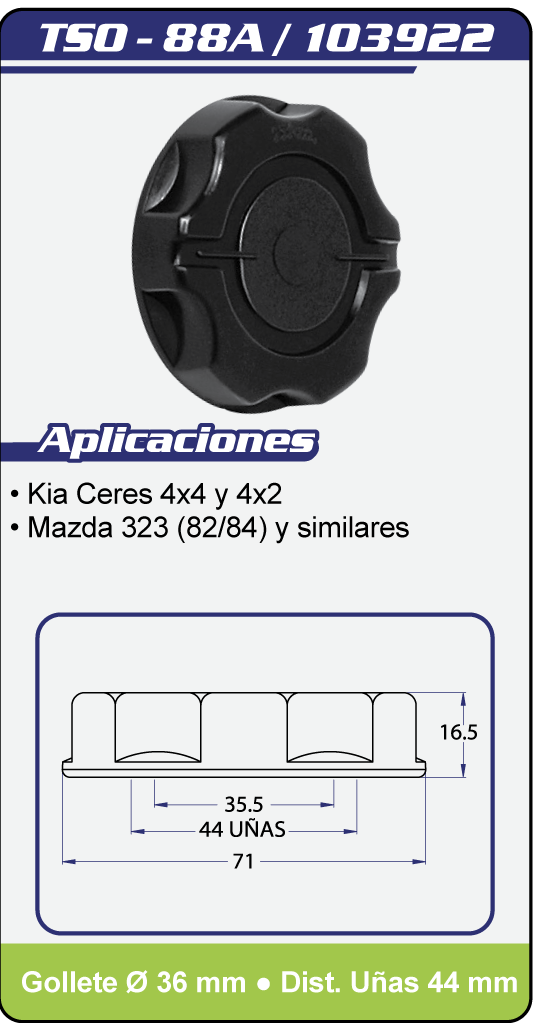 Tapas llenadodeaceite TSO 88A Plano Especificaciones