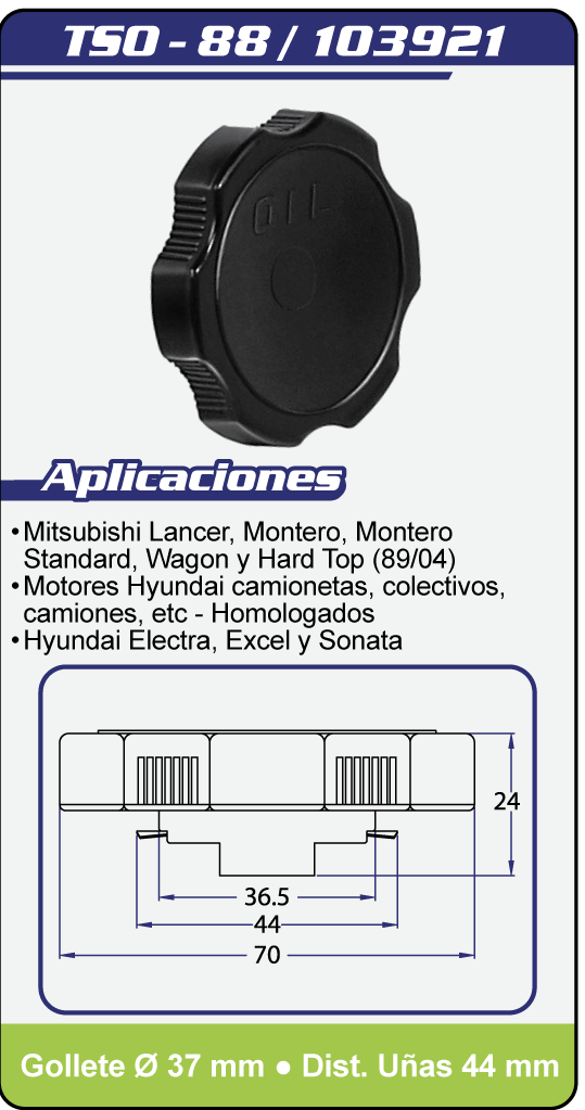 Tapas llenadodeaceite TSO 88 Plano Especificaciones
