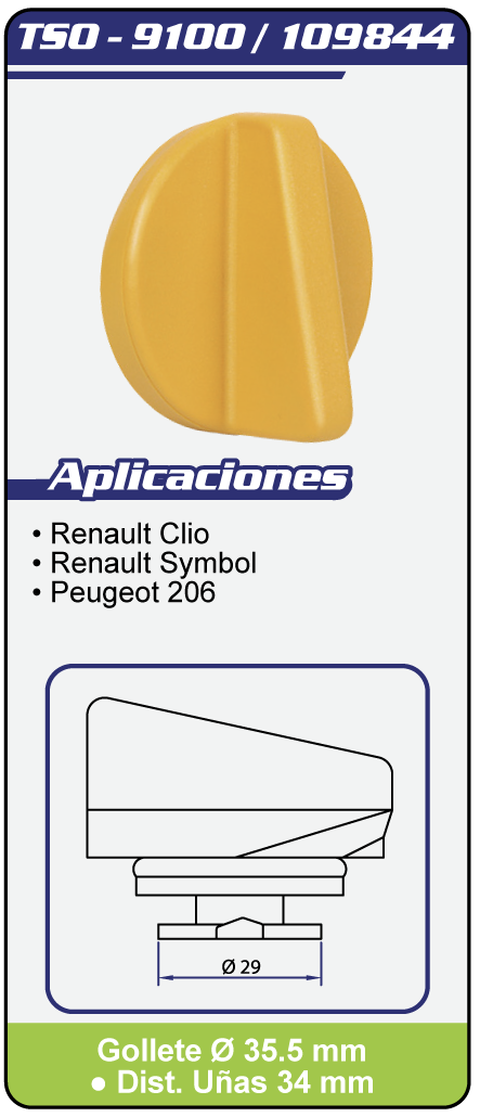 Tapas llenadodeaceite TSO 9100 Plano Especificaciones